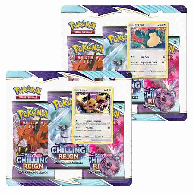 Pokemon Chilling Reign Snorlax + Eevee Blister 3-Pack Bundle