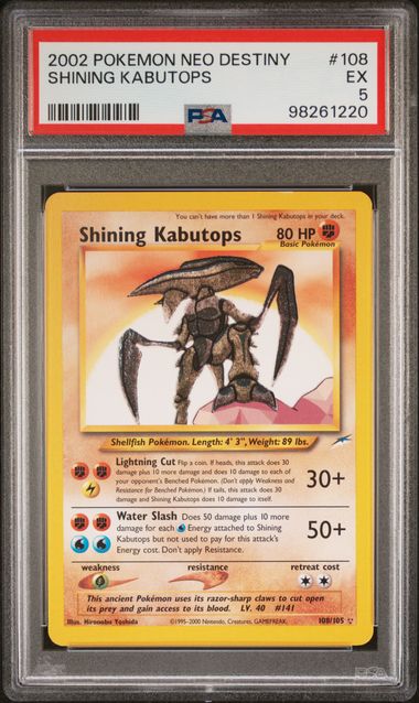 PSA 5 Excellent - 2002 Pokemon Neo Destiny Shining Kabutops #108