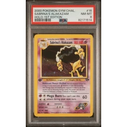 PSA 8 Near Mint - 2000 Pokemon Gym Challenge Sabrina's Alakazam Holo 1st Ed #16