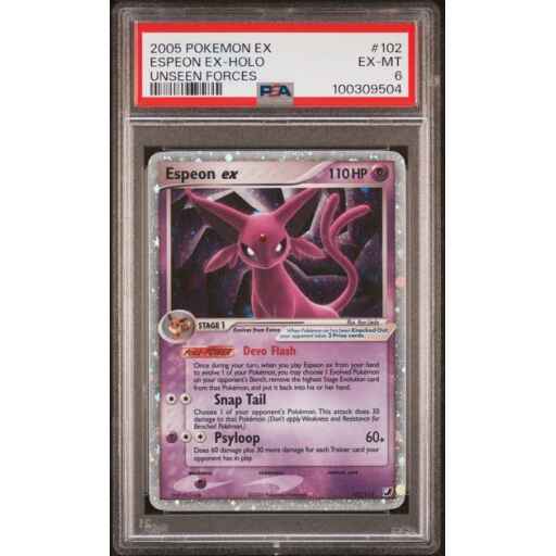 PSA 6 Excellent - 2005 Pokemon EX Unseen Forces Espeon ex Holo #102