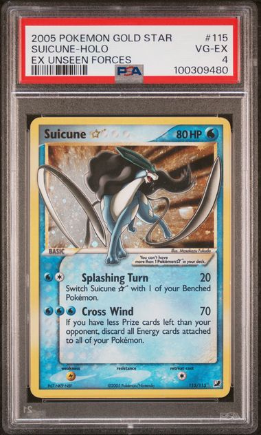 PSA 4 Very Good - 2005 Pokemon EX Unseen Forces Suicune Gold Star #115