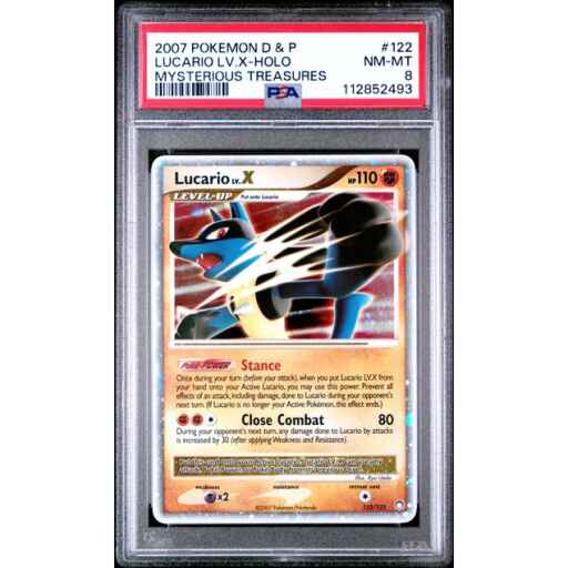 PSA 8 Near Mint - 2007 Pokemon Mysterious Treasures Lucario Lv.X #122