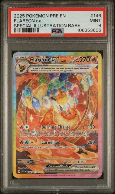PSA 9 Mint - 2025 Pokemon Prismatic Evolutions Flareon ex SIR #146