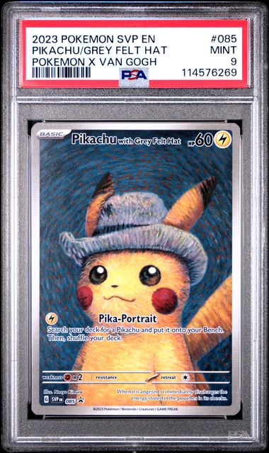 [Auksjon] PSA 9 Mint – 2023 Pokemon Black Star Promo Van Gogh Pikachu with Grey Felt Hat #85