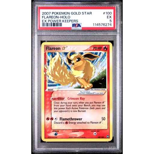 PSA 5 Excellent - 2007 Pokemon EX Power Keepers Flareon Gold Star #100