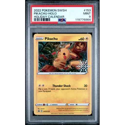 PSA 9 Mint - 2022 Pokemon Black Star Promo Holiday Calendar Pikachu Holo #153