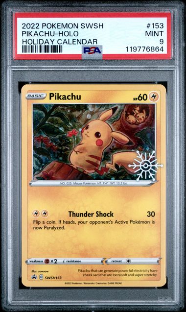 PSA 9 Mint - 2022 Pokemon Black Star Promo Holiday Calendar Pikachu Holo #153