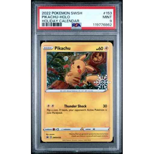 PSA 9 Mint - 2022 Pokemon Black Star Promo Holiday Calendar Pikachu Holo #153