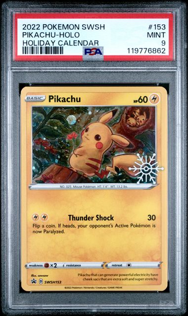 PSA 9 Mint - 2022 Pokemon Black Star Promo Holiday Calendar Pikachu Holo #153